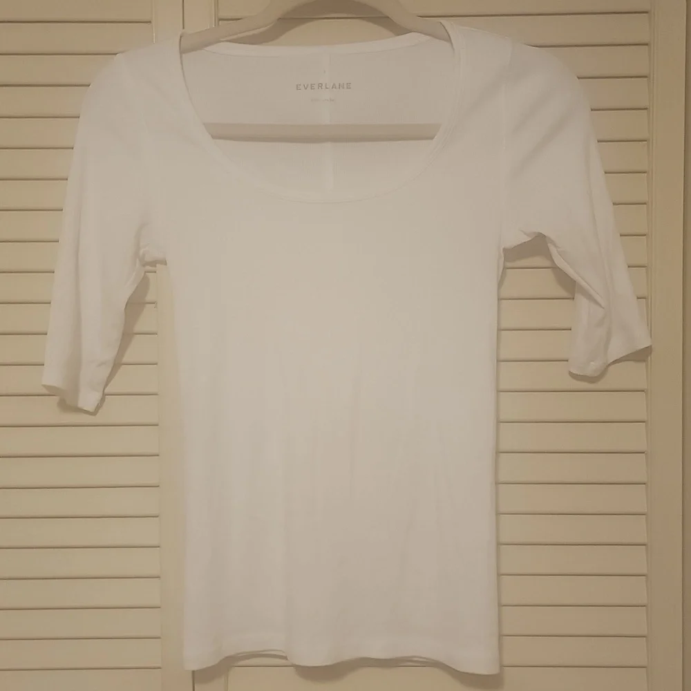 Everlane Luxe Rib Scoop-Neck Tee White Size Small - Picture 3 of 6